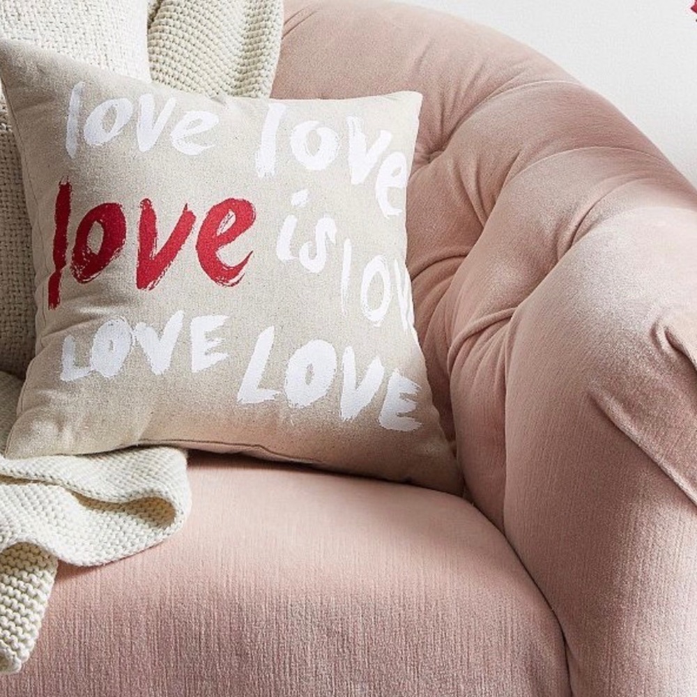 Pottery Barn Love Is Love Graphic Throw Pillow Oatmeal Linen Blend Square Accent